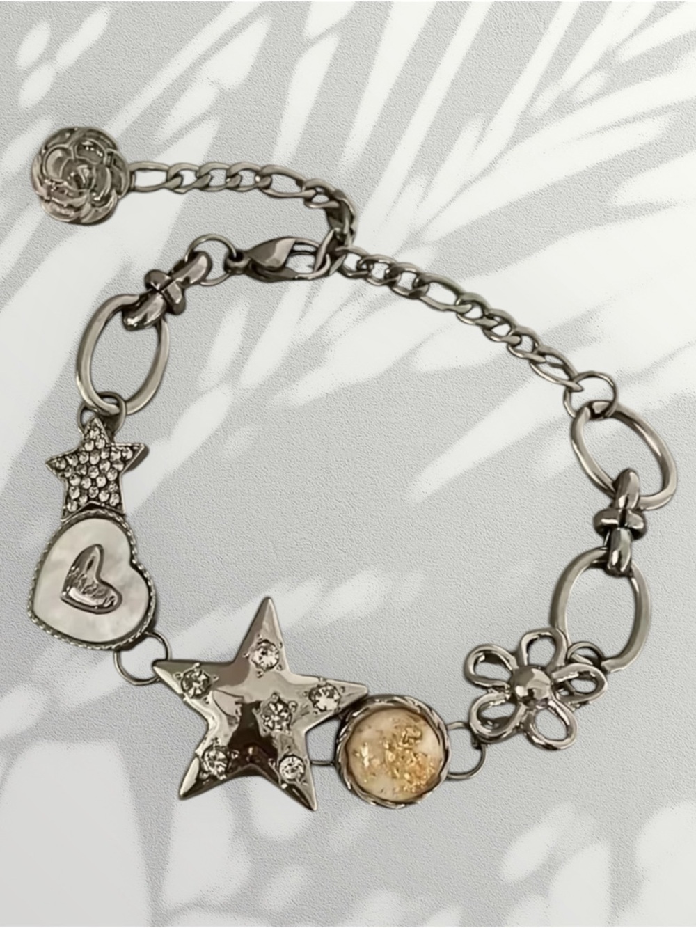 Silver-Tone Star & Charm Bracelet with Crystal Accents